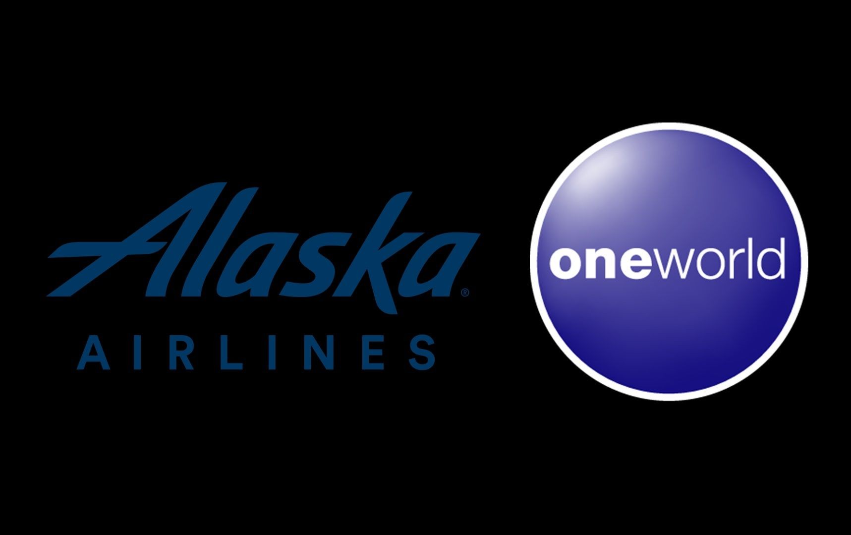 Alaska Airlines logo next to Oneworld logo on black background.